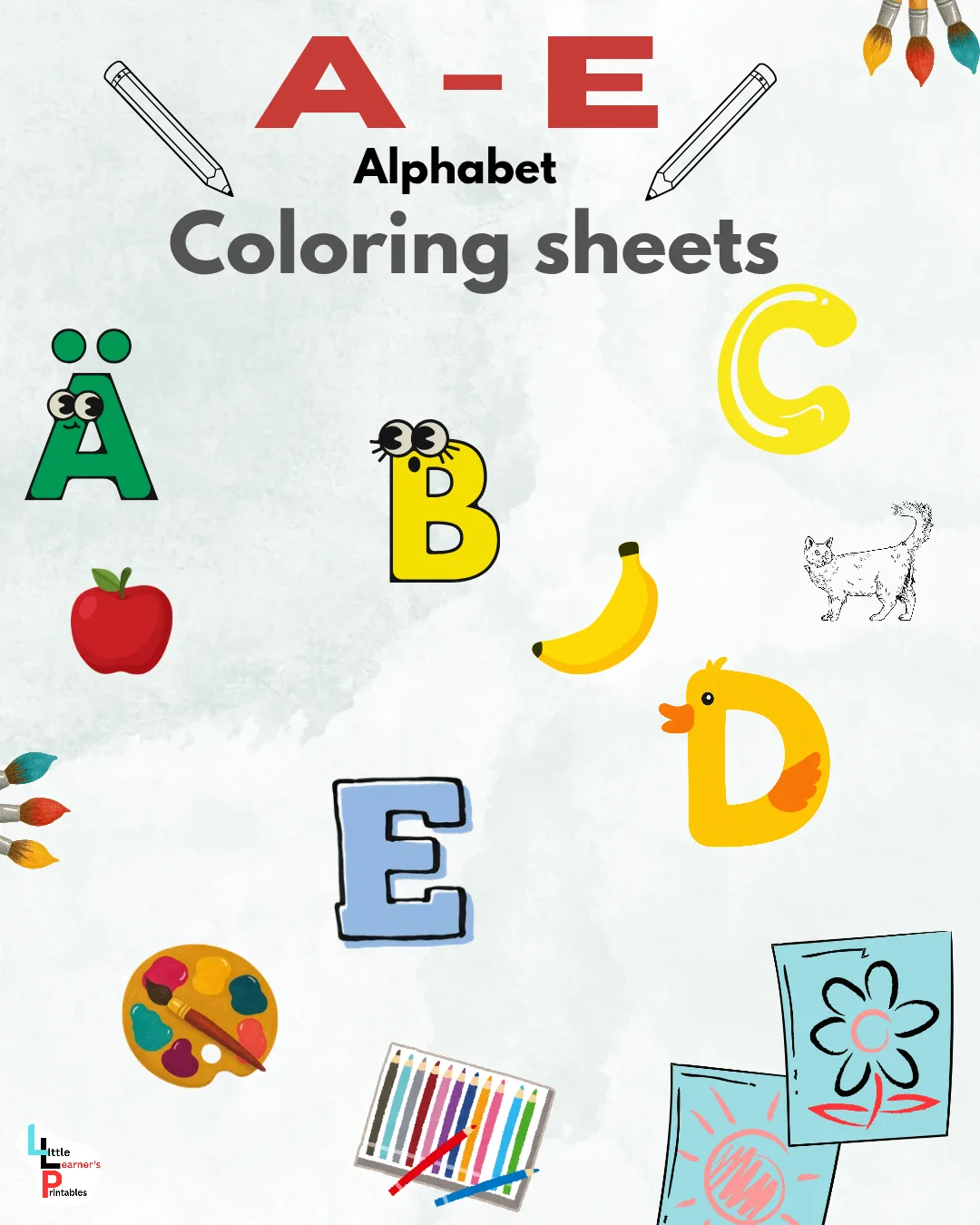 A to E Alphabet Drawing Worksheets cover