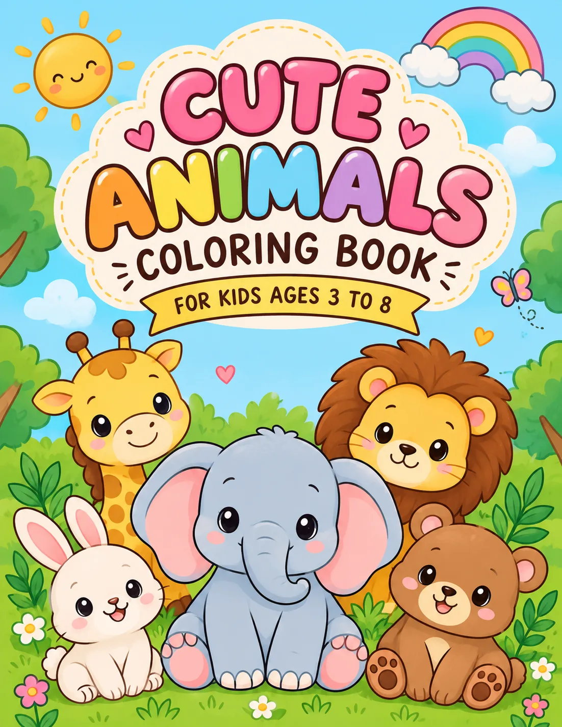 Cute Animals Coloring Book for Kids Ages 3โ8 | Printable Animal Coloring Pages cover