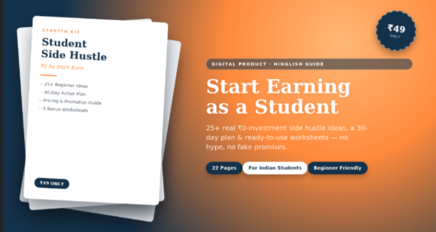 Student Side Hustle Starter Kit – ₹0 Se Start Karne Ka Hinglish Guide (25+ Ideas + 30-Day Plan)