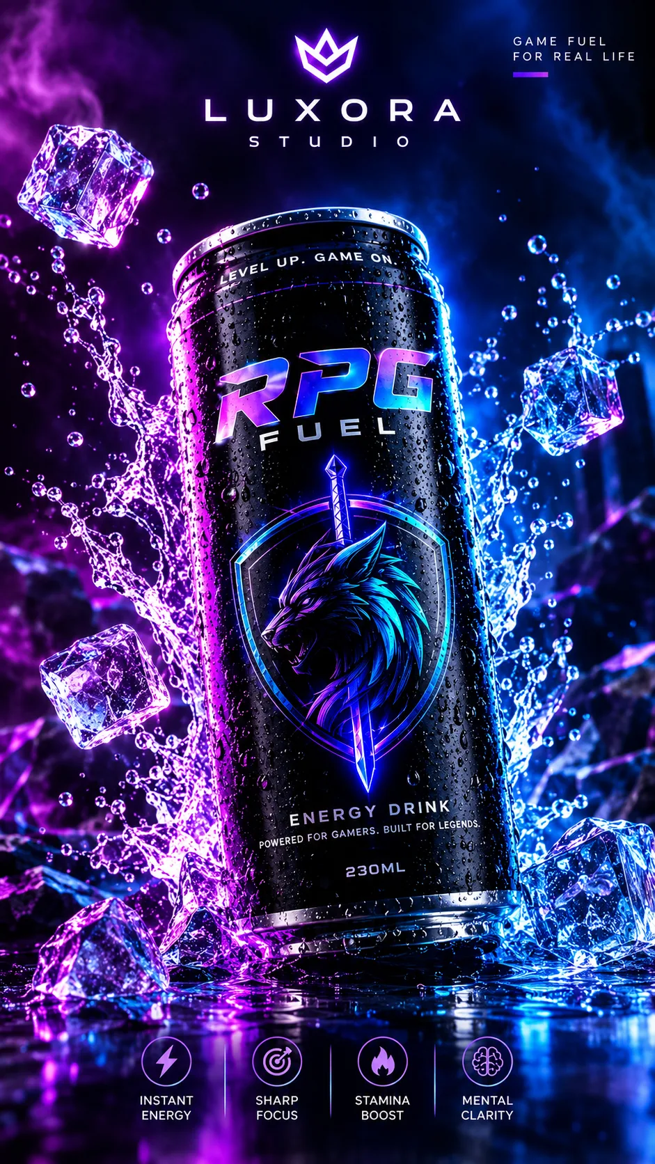 RPG FUEL Free 3D Packaging Mockup Sample | 3 Paper Mockups + Rock Model: preview 1 of 2