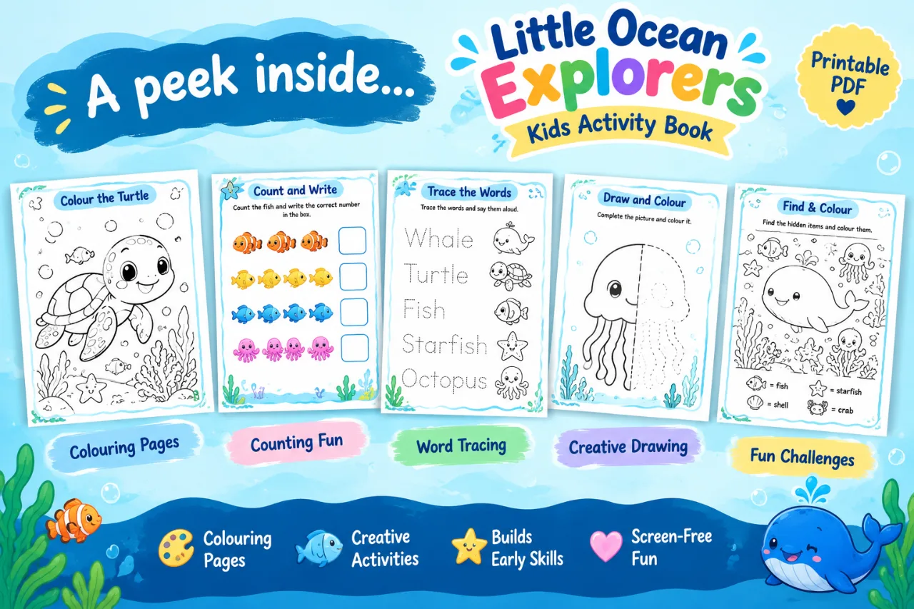 Kids Ocean Adventure Activity Book โ Printable PDF: preview 1 of 1